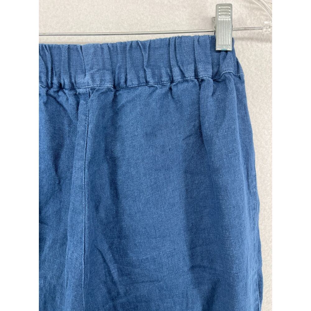 LINEN FOX Pants M Mara Linen Trouser Tapered High Rise Elastic Waist Ankle Blue - Picture 7 of 12